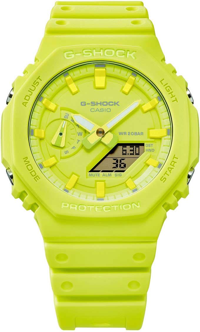 Montre Casio G-Shock pour homme avec cadran jaune, affichage numérique et bracelet jaunâtre