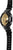 Herrenuhr im Seitenprofil mit schwarzem Armband und goldfarbenem Zifferblatt.