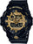 Montre homme avec boîtier noir et bracelet noir, accents dorés, affichage numérique