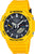 Montre pour homme avec bracelet en plastique jaune et cadran noir, lunette ronde