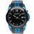 Holzkern Armbanduhr: blau-schwarzes Armband, schwarzes Zifferblatt, Datumsfenster