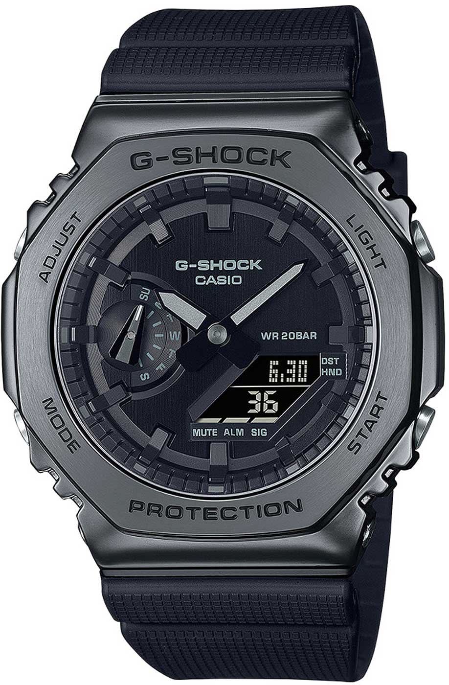 Montre Casio G-Shock pour homme avec cadran noir, boîtier gris foncé et bracelet en caoutchouc
