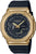 Montre pour homme avec bracelet noir en textile/caoutchouc et lunette dorée ; cadran noir