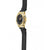 Bracelet de montre pour homme, vue de côté : boîtier doré sur bracelet en caoutchouc noir