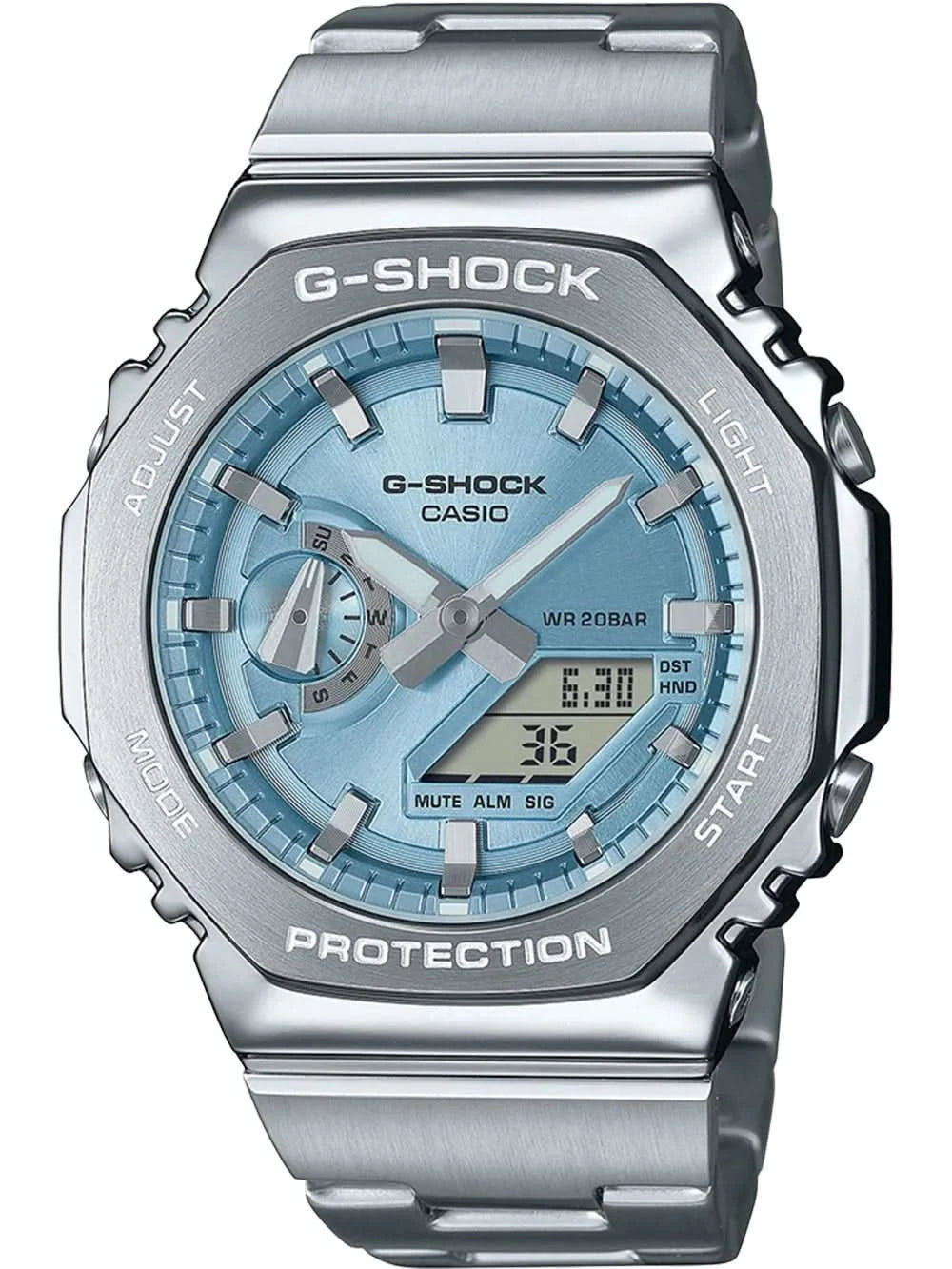 Montre Casio G-Shock pour homme : cadran bleu, bracelet en acier, boîtier octogonal