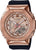 Montre pour femme avec boîtier couleur or rose, bracelet noir et affichage numérique
