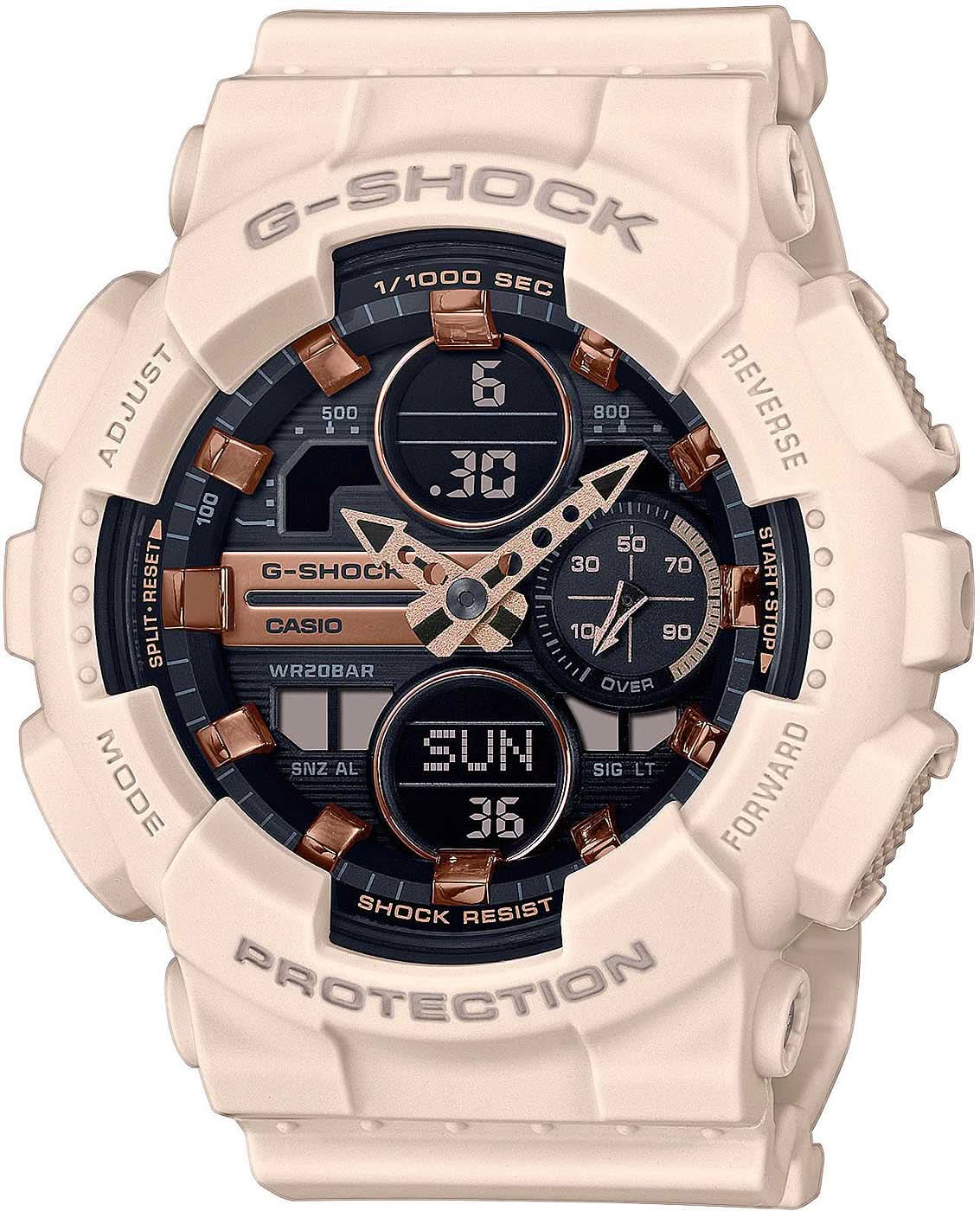 Montre pour femme G-Shock avec boîtier beige, cadran foncé et affichage numérique