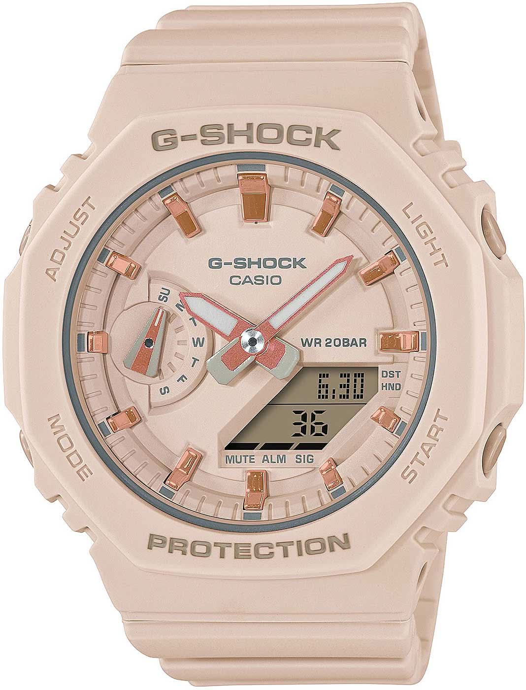 Montre pour femme avec cadran G-Shock, bracelet rose et boîtier de protection