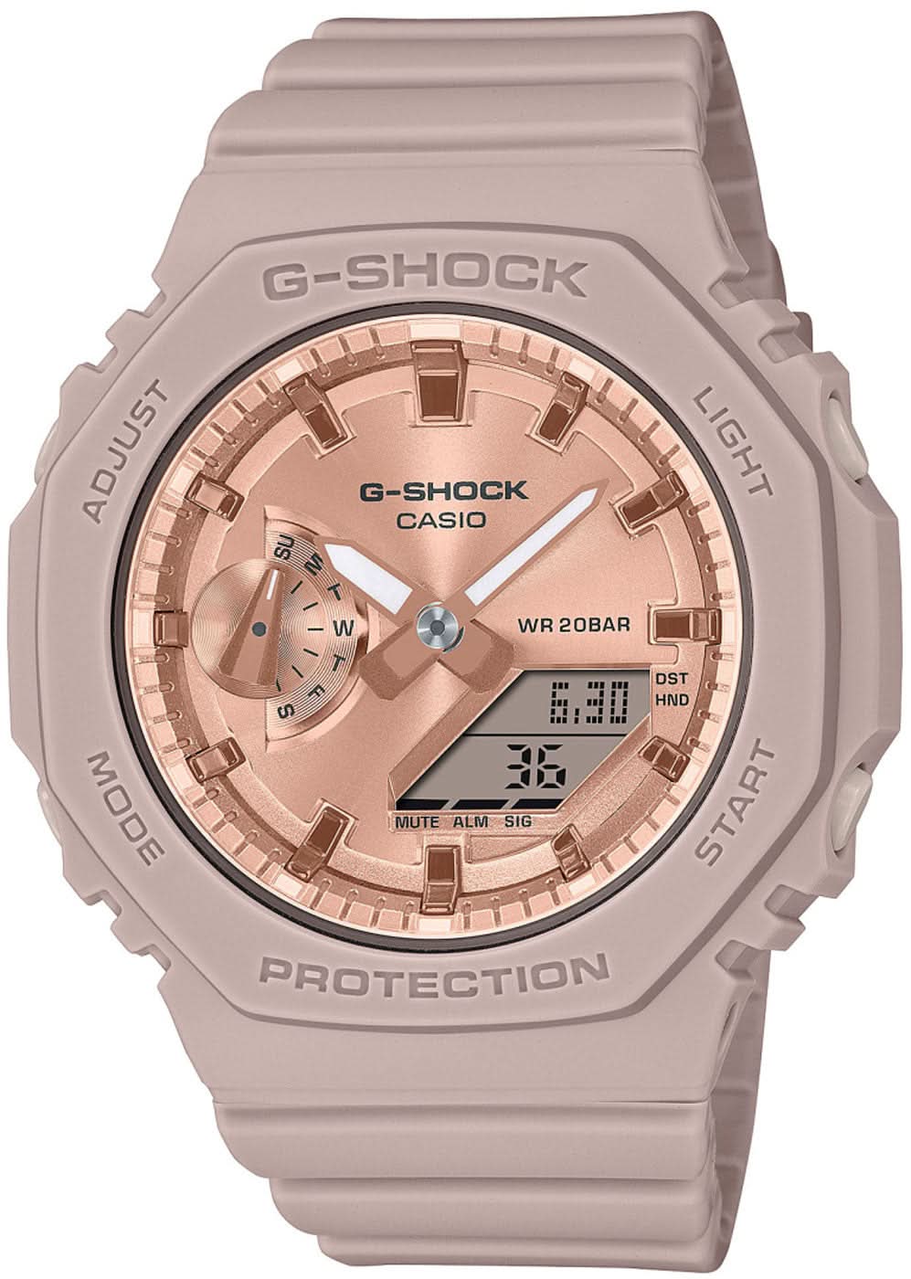 Casio G-SHOCK Montre pour femme avec cadran couleur or rose et bracelet en silicone beige