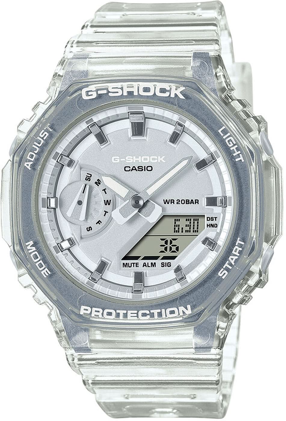 Montre pour femme avec bracelet en plastique transparent et cadran argenté et blanc