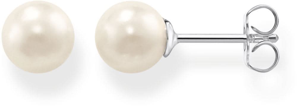 Petites boucles d'oreilles perles avec perle ronde de culture d'eau douce, tiges en argent