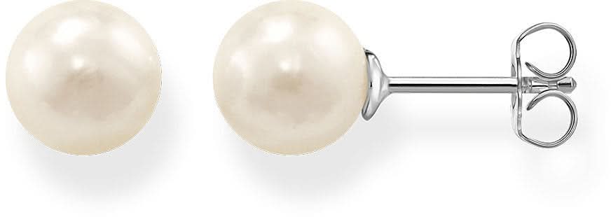 Grosses perles boucles d'oreilles avec perle ronde blanc-crème, clous avec fermoir