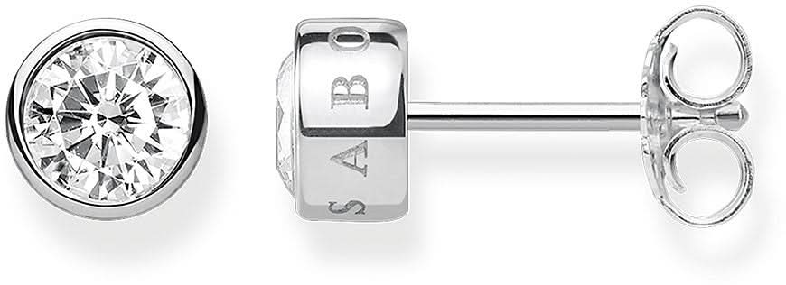 Clous d'oreilles en argent avec pierre blanche ronde et monture en argent sterling 925