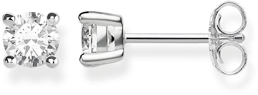Clous d'oreilles en argent sterling 925 avec pierre blanche ronde sertie clos