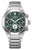 Montre en titane pour homme avec cadran vert, sous-cadrans chrono et bracelet en métal.