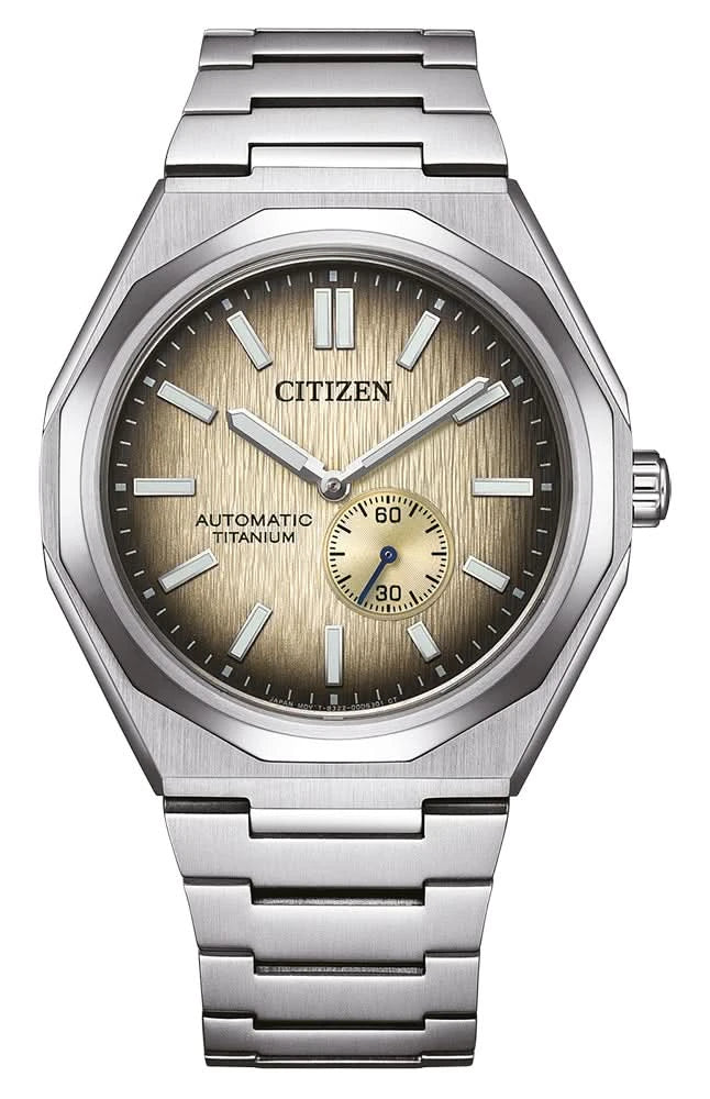 Montre homme avec bracelet Super-Titan argenté et cadran marron, chronomètre automatique rond