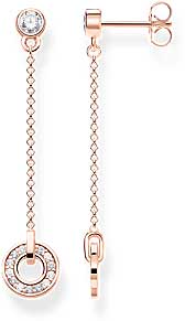 Longues boucles d'oreilles pendantes avec pendentif rond - Plaqué or rose 750