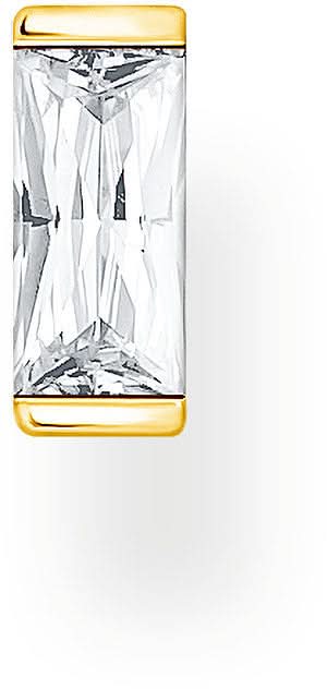 Einzel-Ohrstecker mit rechteckigem, klarem Stein im goldenen Rahmen