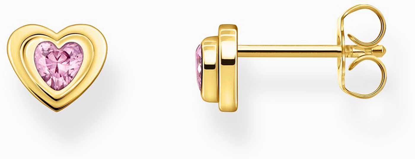 Clous d'oreilles Thomas Sabo cœur avec pierre rose, monture dorée