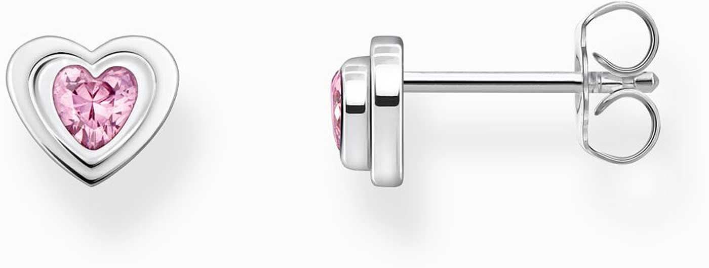 Silberne Herz-Ohrstecker mit rosa Steinchen in Herzform