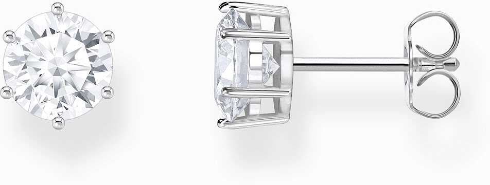 Silberfarbene Ohrstecker mit großem weißem Zirkoniastein im Brillantschliff
