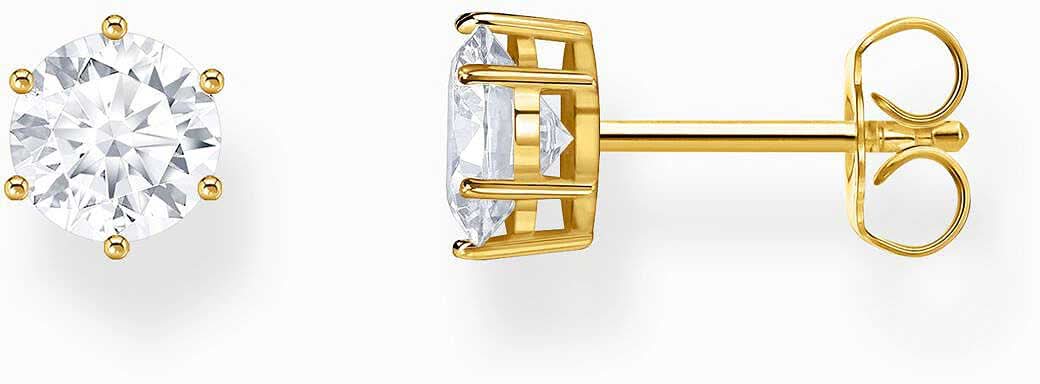 Boucles d'oreilles avec zircone blanche ronde, taille brillant, monture dorée
