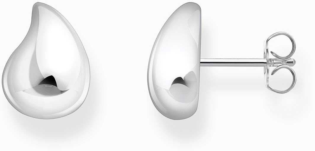Clous d'oreilles argentés en forme de goutte lisse, paire