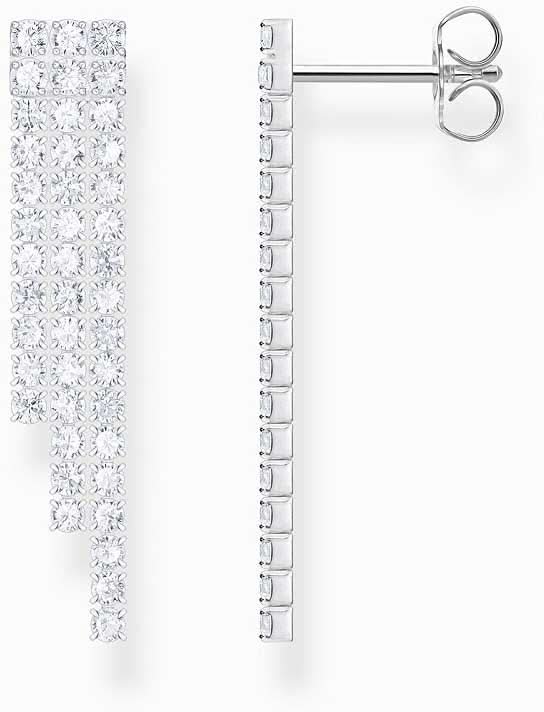 Clous d'oreilles style cascade avec zircons cubiques blancs, rectangulaires, tige