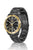 Herrenarmbanduhr BOSS mit schwarzem Zifferblatt, vergoldeter Lünette und schwarzem Gliederarmband