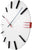 Wanduhr mit weißem Zifferblatt, schwarzen Strichindizes, rotem und blaugrauem Zeiger