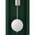 Grüne Wanduhr mit weißem Kugelpendel und silbernem Metallpendelgehänge