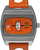Montre homme avec boîtier en acier inoxydable argenté, bracelet orange et affichage numérique