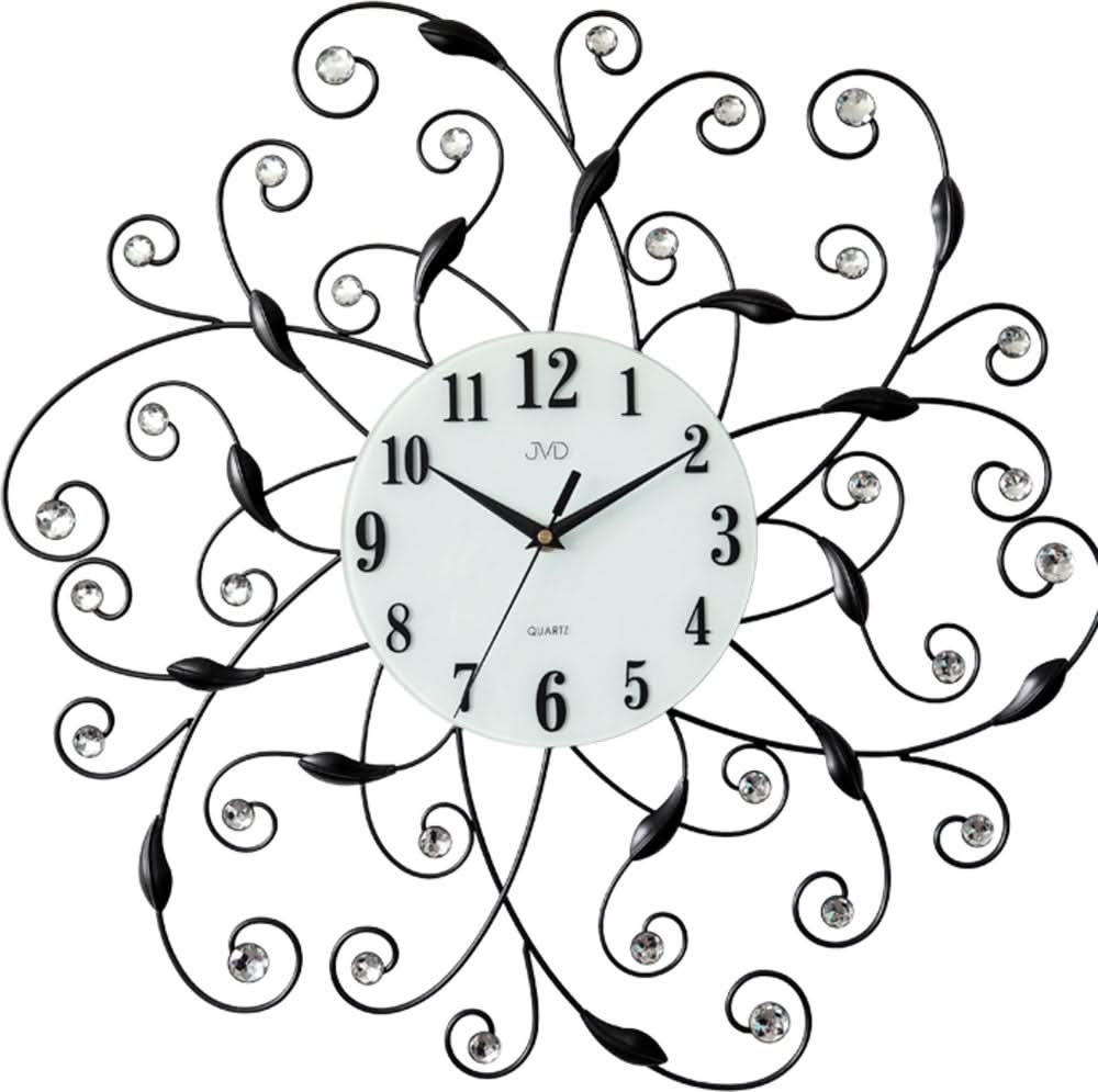 Horloge murale moderne en métal avec cadran ouvert et anneau noir, décor 3D