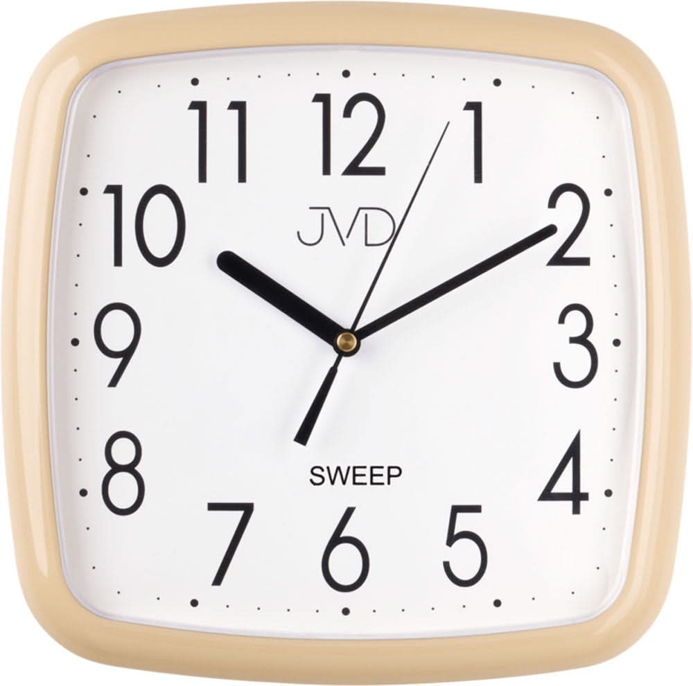 JVD Wanduhr mit beigem Kunststoffrahmen, weißem Zifferblatt und schwarzen Zeigern
