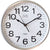 Runde Wanduhr mit silbernem Rand, weißem Zifferblatt und schwarzen Zeigern