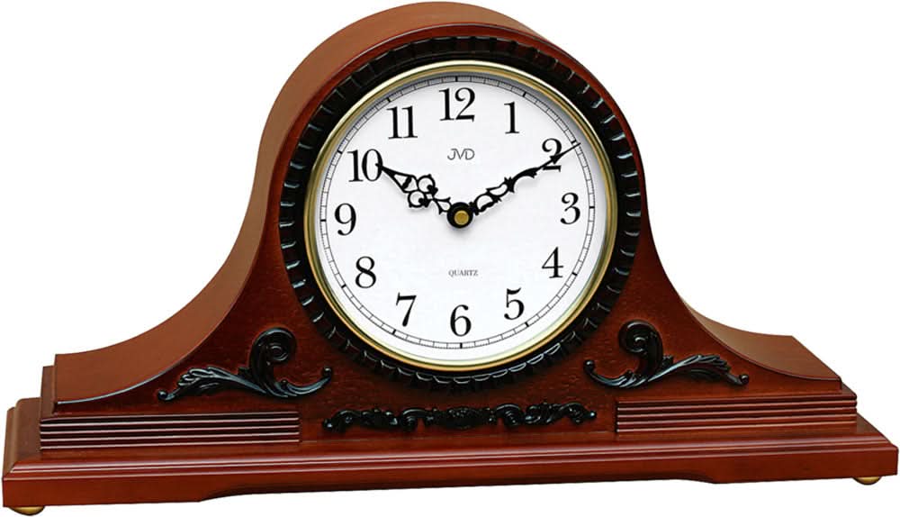 Horloge de table en bois avec cadran rond, chiffres arabes et aiguilles, marron foncé