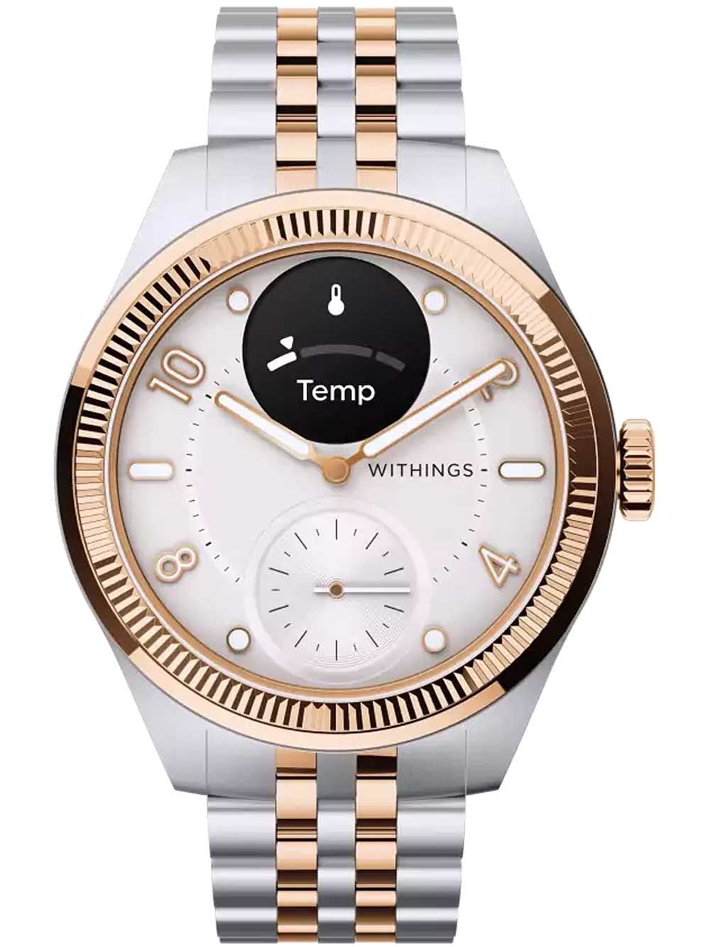 Hybrid-Smartwatch Withings ScanWatch Nova, bicolor Edelstahlband, rundes Zifferblatt