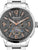 Herrenuhr mit silbernem Edelstahlband, schwarzem Zifferblatt und Automatik-Detail