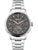 Herrenuhr mit silbernem Edelstahlband, schwarzem Zifferblatt und sichtbarem Werk