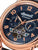 Herrenuhr: blaues Zifferblatt mit Skelettwerk-Details, Automatik, Lederband.