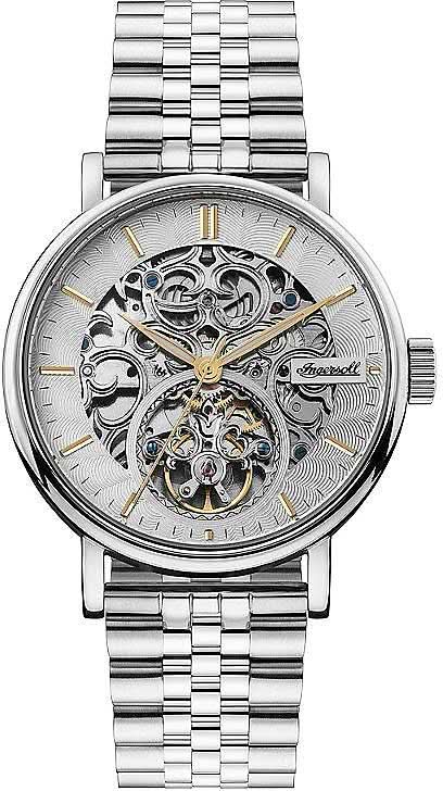 Montre homme avec cadran squelette argenté, mouvement automatique et bracelet en métal