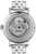 Fond de montre pour homme avec fenêtre de visualisation, accent bleu et bracelet en métal argenté
