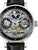 Herren-Skelettuhr: schwarzes Zifferblatt, Mondphase & Dual-Time, silbernes Gehäuse, Lederband