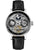 Herrenarmbanduhr mit Skelettzifferblatt, Mondphase, silbernem Gehäuse und schwarzem Lederband