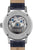 Herrenuhr-Gehäuseboden mit offenem Werk, Gravur und blauem Lederband