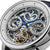 Herrenuhr mit skelettiertem silbernem Zifferblatt, Mondanzeige und blauen Sekundenzeigern