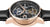 Montre homme avec cadran ouvert, lunette or rose et bracelet en cuir noir