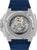 Montre automatique homme avec mouvement apparent, bracelet bleu et boîtier en acier inoxydable