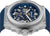 Montre homme avec cadran bleu, mouvement squelette et protège-couronne, boîtier en acier inoxydable