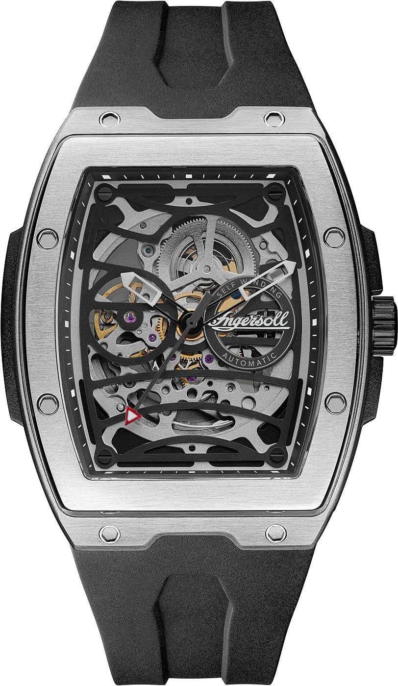 Montre pour homme avec cadran squelette, bracelet en silicone noir et boîtier en acier inoxydable.